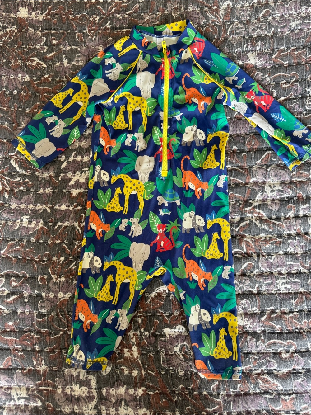 Baby Boden 2/3T Navy Jungle Print Rashguard Swimsuit